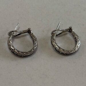 Tacori IV 925 Sterling Silver Pave Faux Diamond CZ Mini Hoop Earrings 0.75”